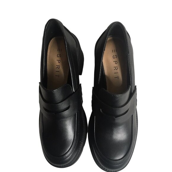Y2K Esprit Regina Shoes Womens Size 8M Black Loafer Heels Chunky Lug Sole 90s - Picture 5 of 13